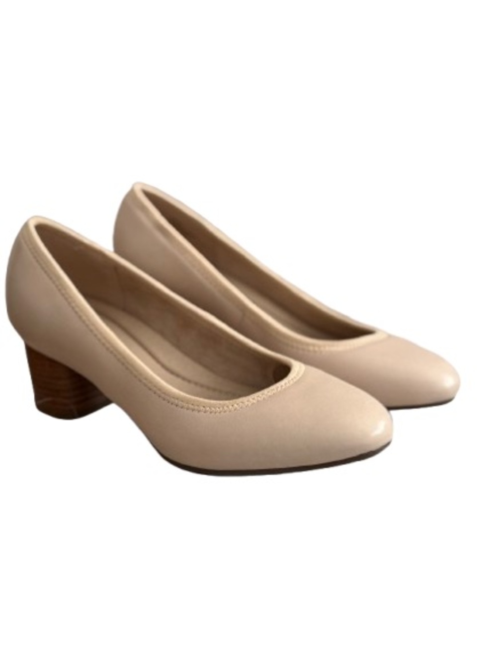 Earth Womens Nude Leather Pumps Block Heel Comfort Career Shoes 7.5 NWOB
